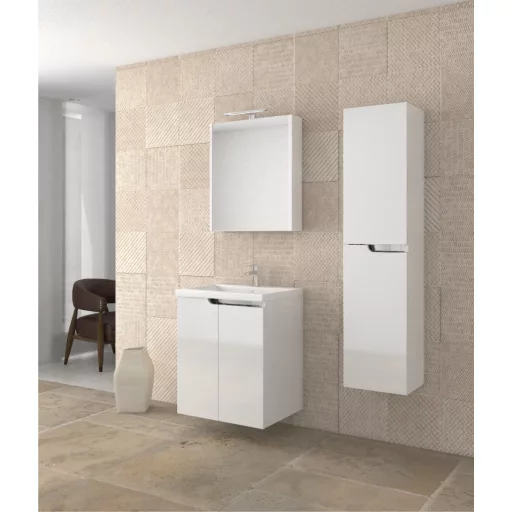 Piramida EURIDIKA fali /álló fürdőszobabútor - műmárvány mosdóval - 2 ajtós - 60 x 75 x 46 cm