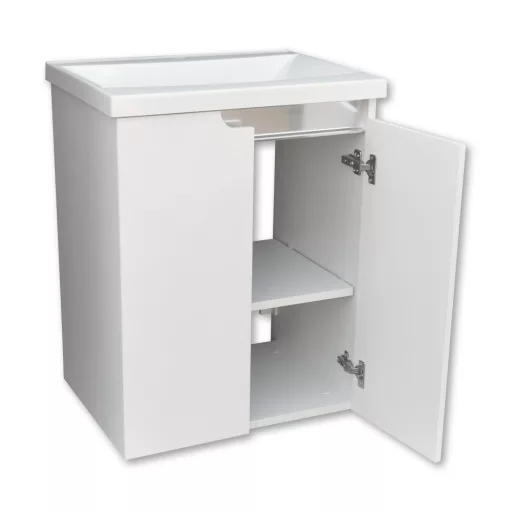 Piramida EURIDIKA fali /álló fürdőszobabútor - műmárvány mosdóval - 2 ajtós - 60 x 75 x 46 cm