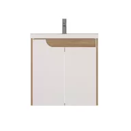   Piramida EURIDIKA fali fürdőszobabútor - műmárvány mosdóval -2 ajtós - FEHÉR-TÖLGY - 60 x 46 x 62 cm