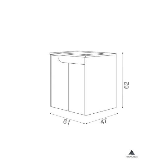 Piramida EURIDIKA fali fürdőszobabútor - műmárvány mosdóval -2 ajtós - FEHÉR-TÖLGY - 60 x 46 x 62 cm