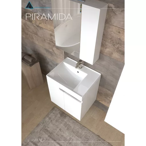 Piramida AKVA Tükrös fürdőszobai szekrény - 2 ajtós kivitel - LED világítással - 60 x 69 x 13 cm