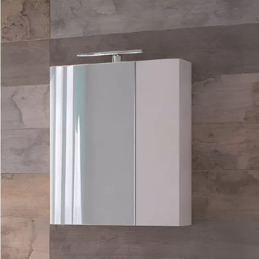 Piramida AKVA Tükrös fürdőszobai szekrény - 2 ajtós kivitel - LED világítással - 60 x 69 x 13 cm