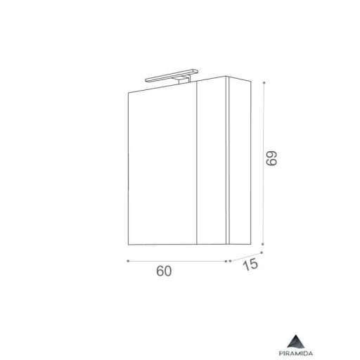 Piramida AKVA Tükrös fürdőszobai szekrény - 2 ajtós kivitel - LED világítással - 60 x 69 x 13 cm