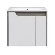   Piramida EURIDIKA fali fürdőszobabútor - műmárvány mosdóval -2 ajtós - FEHÉR-SZÜRKE - 65 x 48 x 62 cm