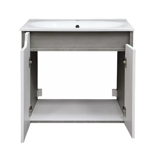 Piramida EURIDIKA fali fürdőszobabútor - műmárvány mosdóval -2 ajtós - FEHÉR-SZÜRKE - 65 x 48 x 62 cm