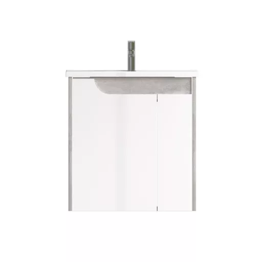 Piramida EURIDIKA fali fürdőszobabútor - műmárvány mosdóval -2 ajtós - FEHÉR-SZÜRKE - 65 x 48 x 62 cm