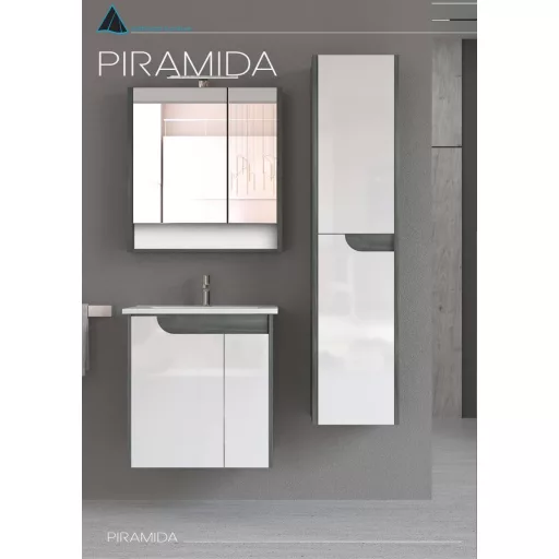 Piramida EURIDIKA fali fürdőszobabútor - műmárvány mosdóval -2 ajtós - FEHÉR-SÖTÉT - 65 x 48 x 62 cm
