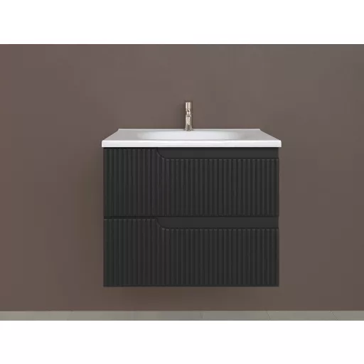 Piramida EURIDIKA fali fürdőszobabútor - műmárvány mosdóval -2 fiókos - PINO FEKETE - 65 x 48 x 53 c