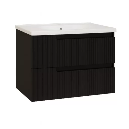 Piramida EURIDIKA fali fürdőszobabútor - műmárvány mosdóval -2 fiókos - PINO FEKETE - 65 x 48 x 53 c