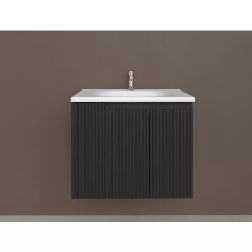 Piramida EURIDIKA fali fürdőszobabútor - műmárvány mosdóval -2 ajtós - PINO FEKETE - 65 x 48 x 53 cm