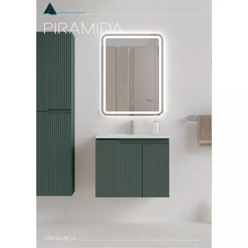 Piramida EURIDIKA fali fürdőszobabútor - műmárvány mosdóval -2 ajtós - PINO ZÖLD - 65 x 48 x 53 cm