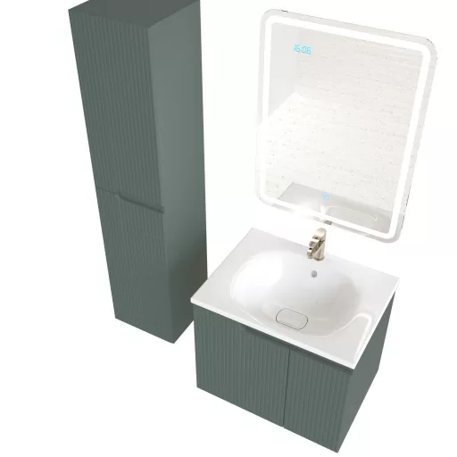 Piramida EURIDIKA fali fürdőszobabútor - műmárvány mosdóval -2 ajtós - PINO ZÖLD - 65 x 48 x 53 cm