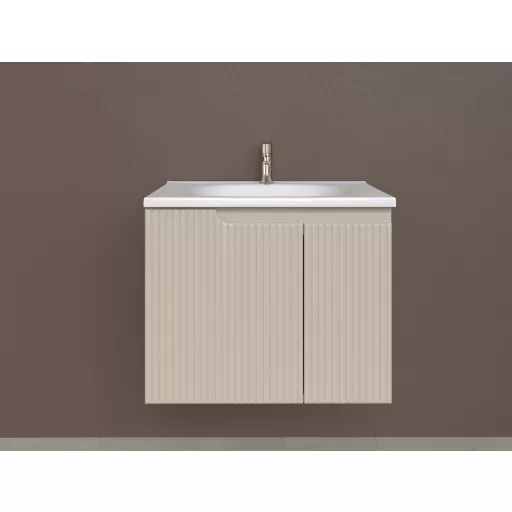 Piramida EURIDIKA fali fürdőszobabútor - műmárvány mosdóval -2 ajtós - PINO BÉZS - 65 x 48 x 53 cm