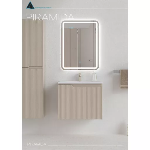 Piramida EURIDIKA fali fürdőszobabútor - műmárvány mosdóval -2 ajtós - PINO BÉZS - 65 x 48 x 53 cm