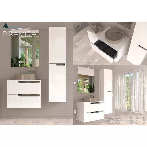 Piramida EURIDIKA fali fürdőszobabútor - mosdópult mosdó nélkül -2 fiókos - 65 x 48 x 53 cm