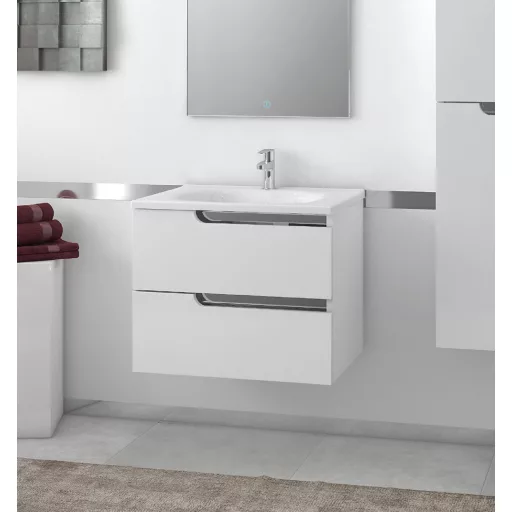 Piramida EURIDIKA fali fürdőszobabútor - műmárvány mosdóval -2 fiókos - 65 x 53 x 48 cm