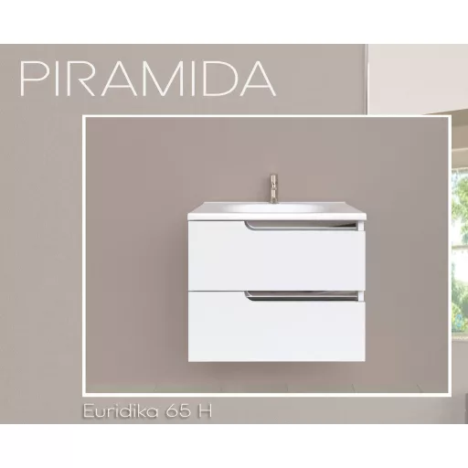 Piramida EURIDIKA fali fürdőszobabútor - műmárvány mosdóval -2 fiókos - 65 x 53 x 48 cm