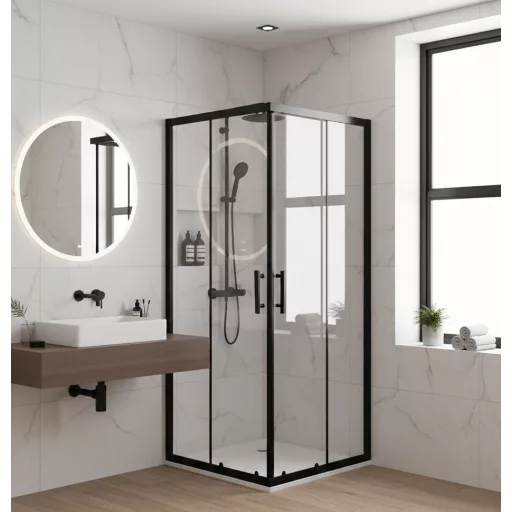 Viva AQUA Max Zuhanykabin SZÖGLETES FEKETE Profil - 6 mm víztiszta üveg - 90 x 90 x 190 cm