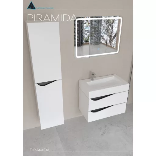 Piramida EURIDIKA fali fürdőszobabútor - műmárvány mosdóval -2 fiókos - ALPINFEHÉR-FEKETE - 70 x 41 x 56 cm