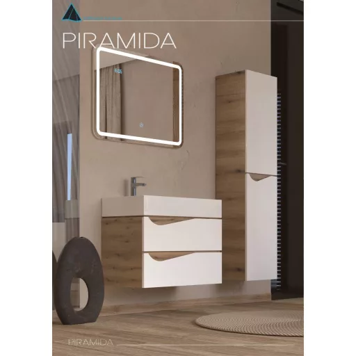 Piramida EURIDIKA fali fürdőszobabútor - műmárvány mosdóval -2 fiókos - ALPINFEHÉR-TÖLGY - 70 x 41 x 56 cm