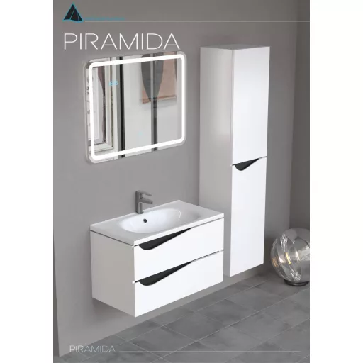 Piramida EURIDIKA fali fürdőszobabútor - műmárvány mosdóval -2 fiókos - ALPINFEHÉR-FEKETE - 75 x 48 x 55 cm