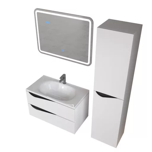 Piramida EURIDIKA fali fürdőszobabútor - műmárvány mosdóval -2 fiókos - ALPINFEHÉR-FEKETE - 75 x 48 x 55 cm