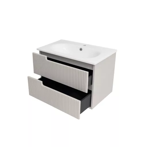 Piramida EURIDIKA fali fürdőszobabútor - műmárvány mosdóval -2 fiókos - PINO BÉZS - 75 x 48 x 53 cm