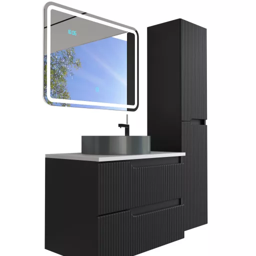 Piramida EURIDIKA fali fürdőszobabútor - mosdópult mosdó nélkül -2 fiókos - PINO FEKETE - 75 x 48 x