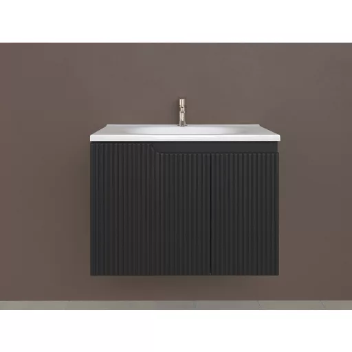 Piramida EURIDIKA fali fürdőszobabútor - műmárvány mosdóval -2 ajtós - PINO FEKETE - 75 x 48 x 53 cm