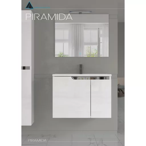 Piramida EURIDIKA fali fürdőszobabútor - műmárvány mosdóval -2 ajtós - 75 x 48 x 53 cm