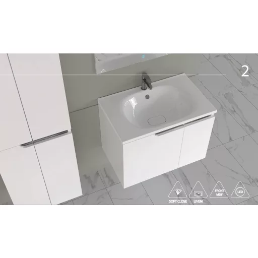 Piramida EURIDIKA fali fürdőszobabútor - műmárvány mosdóval -2 ajtós - 75 x 48 x 53 cm