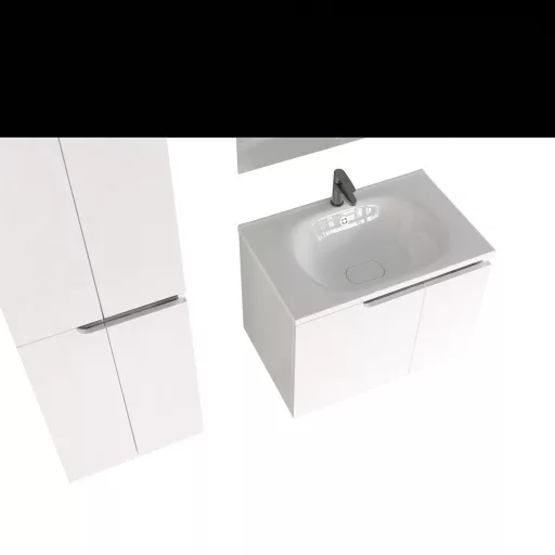 Piramida EURIDIKA fali fürdőszobabútor - műmárvány mosdóval -2 ajtós - 75 x 48 x 53 cm