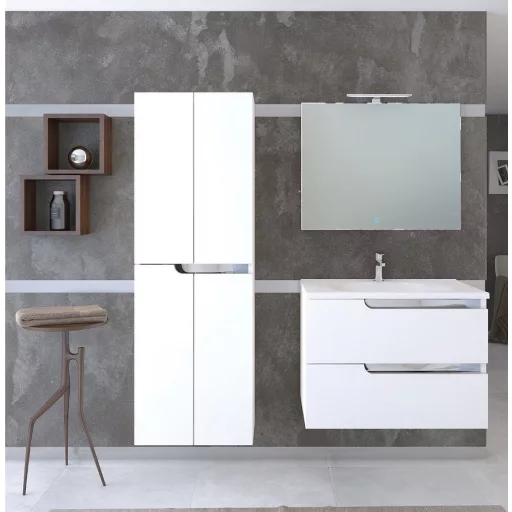 Piramida EURIDIKA fali fürdőszobabútor - műmárvány mosdóval -2 fiókos - 75 x 48 x 53 cm