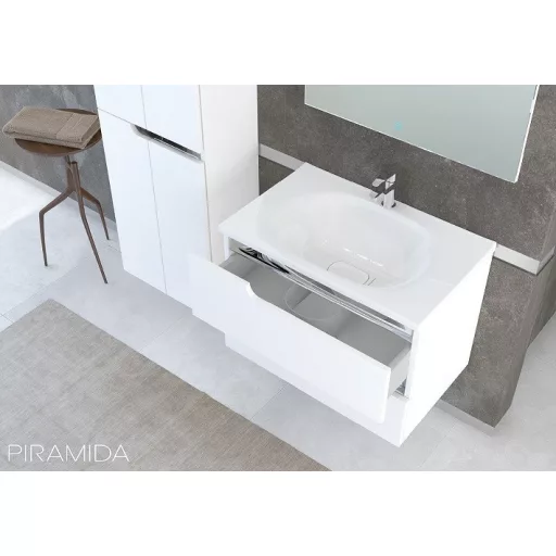 Piramida EURIDIKA fali fürdőszobabútor - műmárvány mosdóval -2 fiókos - 75 x 48 x 53 cm