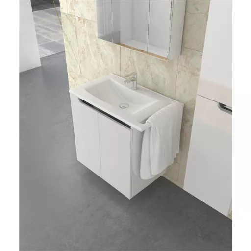 Piramida EURIDIKA fali /álló fürdőszobabútor - műmárvány mosdóval - 2 ajtós - 82 x 73 x 46 cm