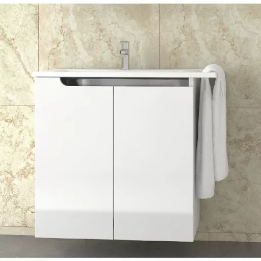 Piramida EURIDIKA fali /álló fürdőszobabútor - műmárvány mosdóval - 2 ajtós - 82 x 73 x 46 cm