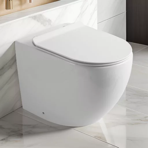 Eros ES OVAL - padlón álló WC - ülőkével komplett - perem nélküli öblítés - alsó/ hátsó kifolyású