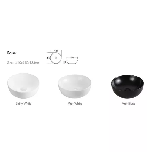 Eros RAISE - PULTRA ültethető - Top Counter - porcelán mosdó - MATT FEHÉR - O - Ø 41 cm