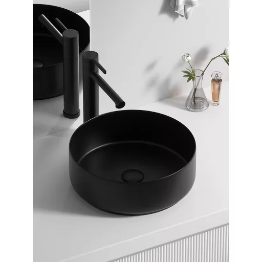 Eros SIMPLE 8 - PULTRA ültethető - Top Counter - porcelán mosdó - MATT FEKETE - 36 x 36 x 13 cm