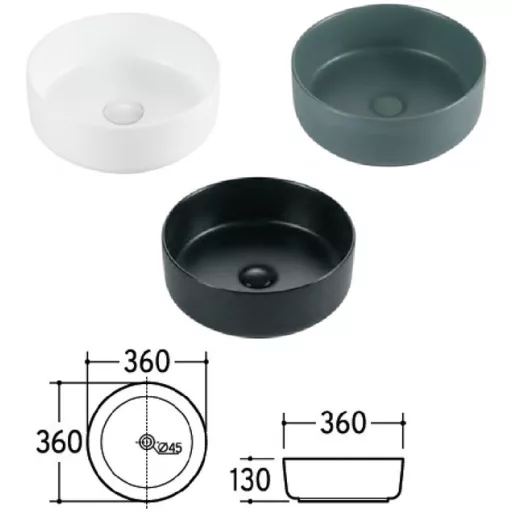 Eros SIMPLE 8 - PULTRA ültethető - Top Counter - porcelán mosdó - MATT FEKETE - 36 x 36 x 13 cm