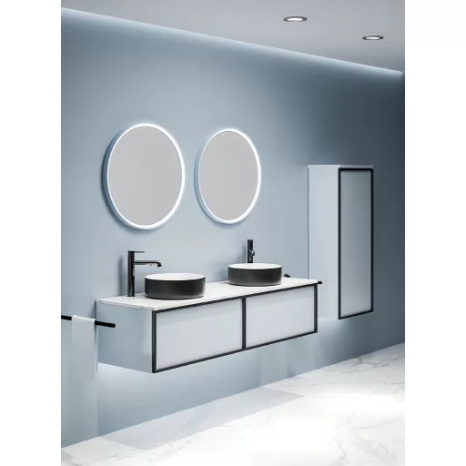 Eros SIMPLE 8 - PULTRA ültethető - Top Counter - porcelán mosdó- MATT FEKETE/FEHÉR - 36 x 36 x 13 cm