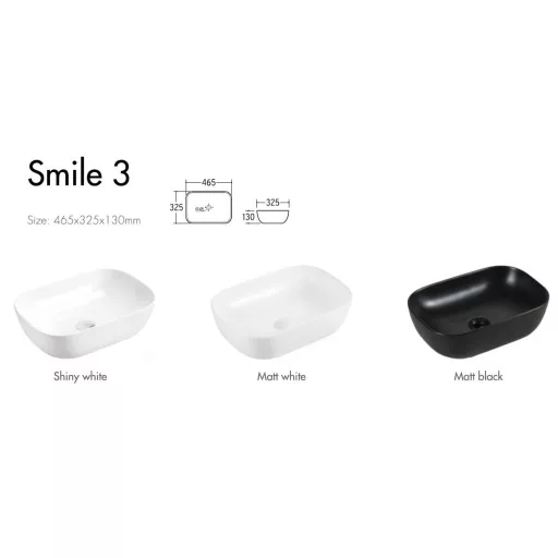 Eros SMILE 3 - PULTRA ültethető - Top Counter - porcelán mosdó - MATT SZÜRKE - 46,5 x 32,5 x 13 cm