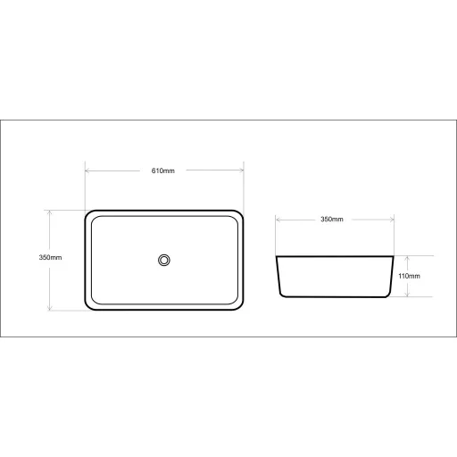 Eros SLIM 2 - PULTRA ültethető - Top Counter - porcelán mosdó - 61 x 35 x 11 cm
