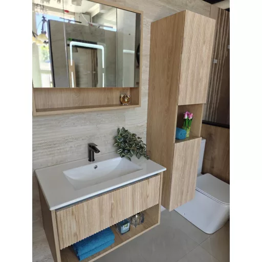 TMP SLIM STRIPE 60 fali függesztett fürdőszobabútor - SKY E-8099-60 porcelán mosdóval - 61 x 46 cm