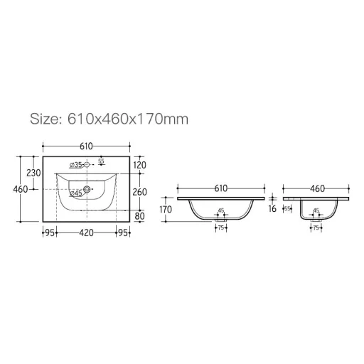TMP VISION LONG 60 fali függesztett fürdőszobai bútor - SKY E-8099-60 mosdóval- 61 x 46 x 74 cm
