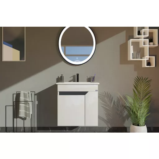 TMP VISION 60 fali függesztett fürdőszobai bútor - SKY E-8099-60 porcelán mosdóval - 61 x 46 x 56 cm