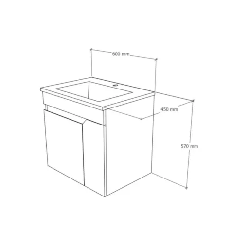 TMP VISION 60 fali függesztett fürdőszobai bútor - SKY E-8099-60 porcelán mosdóval - 61 x 46 x 56 cm