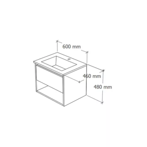 TMP NORD CRAFT 60 fali függesztett fürdőszobabútor - SKY E-8099-60 porcelán mosdóval- 61 x 46 cm