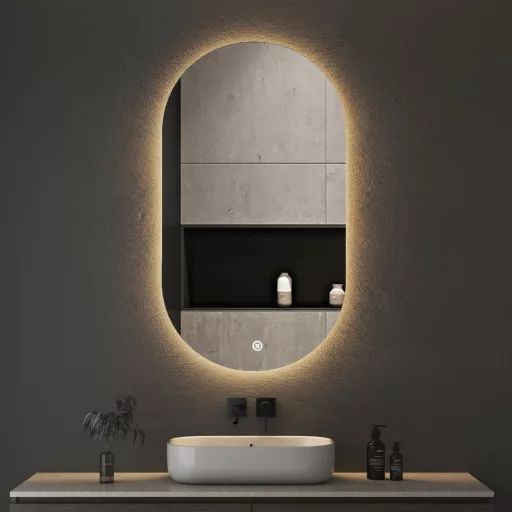 Viva AURA PINO 50 fürdőszoba tükör - érintésmentes - AMBIENT LED - OVÁLIS - ÁLLÓ - 50x90 cm