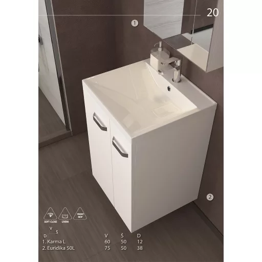 Piramida EURIDIKA 50L fali / álló fürdőszobabútor - műmárvány mosdóval - 50 x 75 x 38 cm